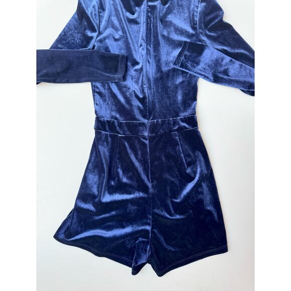 NWT One Clothing Navy Blue Velour Long Sleeve Romper Women's XS - Picture 6 of 10